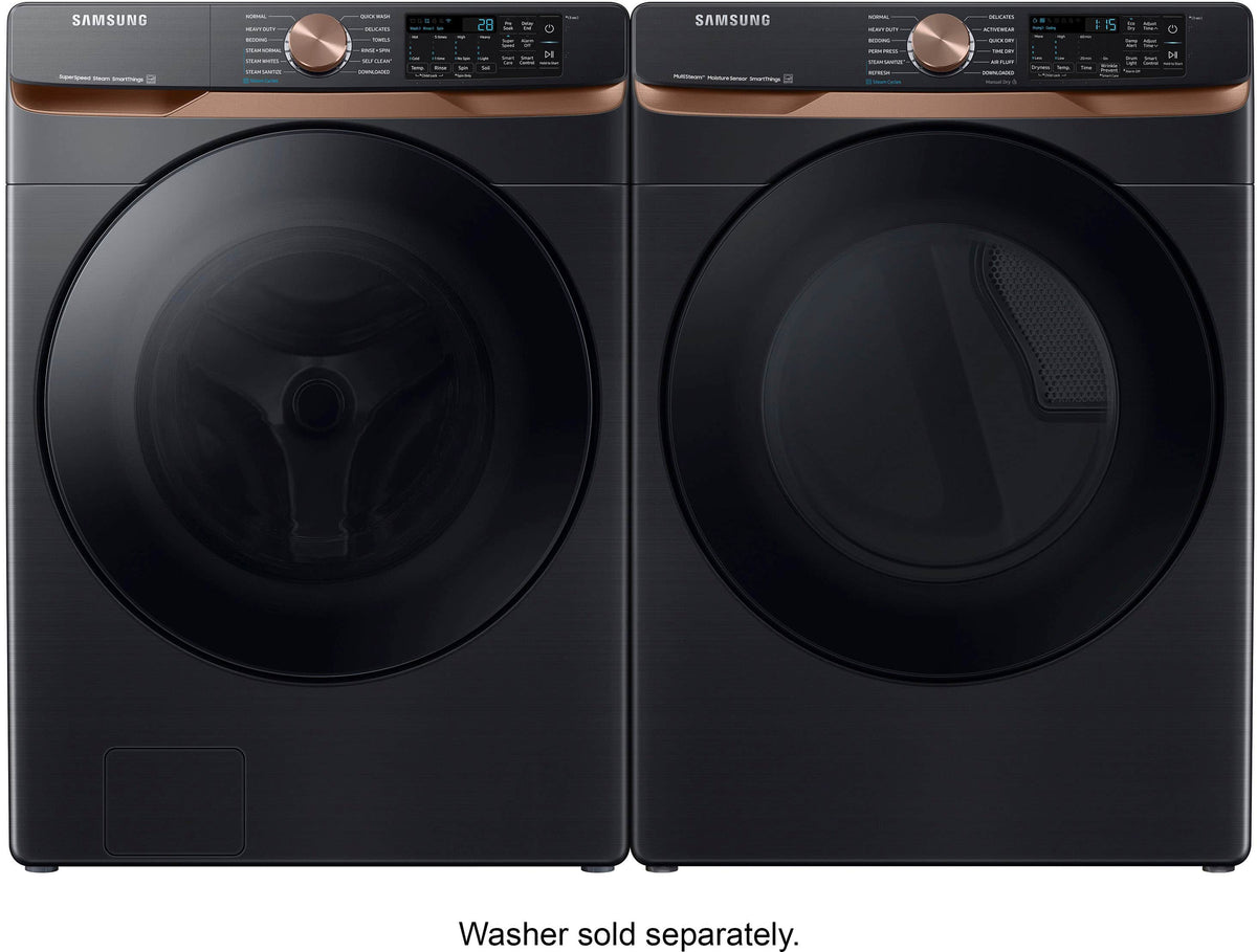 Samsung - 7.5 Cu. Ft. Stackable Smart Electric Dryer with Steam and Sensor Dry - Brushed Black