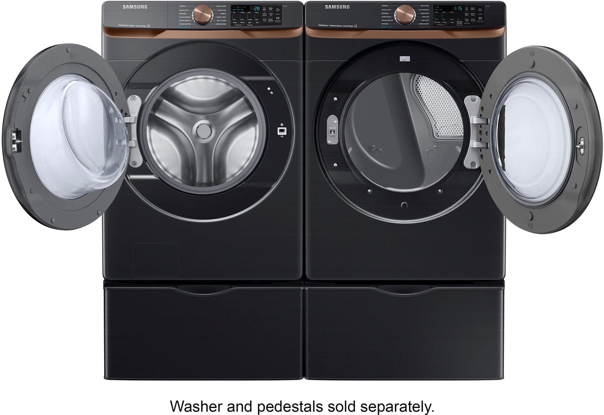 Samsung - 7.5 Cu. Ft. Stackable Smart Electric Dryer with Steam and Sensor Dry - Brushed Black