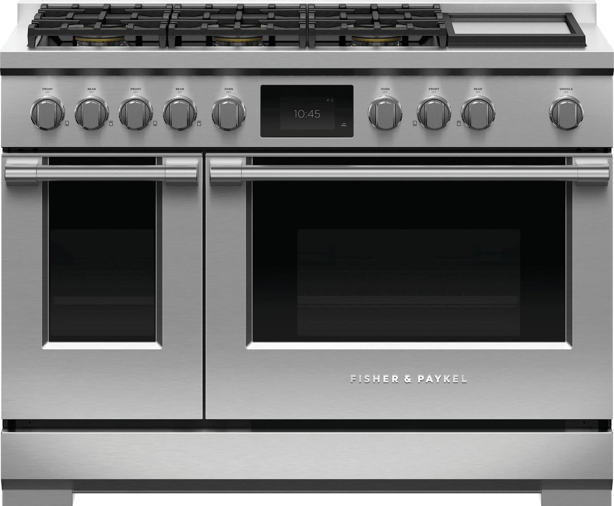 Fisher & Paykel - 48 in. Wide 6 Burner Professional 6.9 Cu. Ft. Built-in Double Oven Dual Fuel Range with Griddle and Self-Cleaning LP - Black