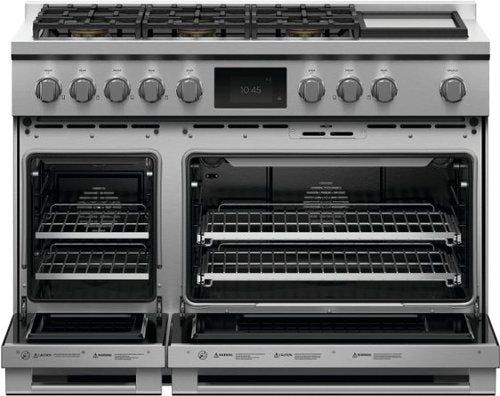 Fisher & Paykel - 48 in. Wide 6 Burner Professional 6.9 Cu. Ft. Built-in Double Oven Dual FuelRange with Griddle and Self-Cleaning - Black