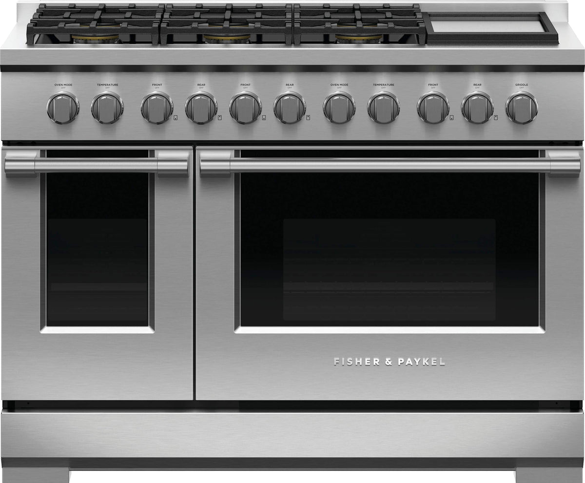 Fisher & Paykel - 48 in. Wide 6 Burner 7.7 Cu. Ft. Freestanding Double Oven Gas Convection Range with Griddle, LPG - Stainless Steel