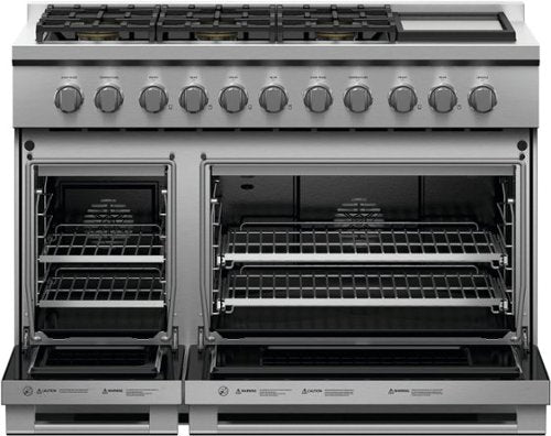 Fisher & Paykel - 48 in. Wide 6 Burner 7.7 Cu. Ft. Freestanding Double Oven Gas Convection Range with Griddle, LPG - Stainless Steel