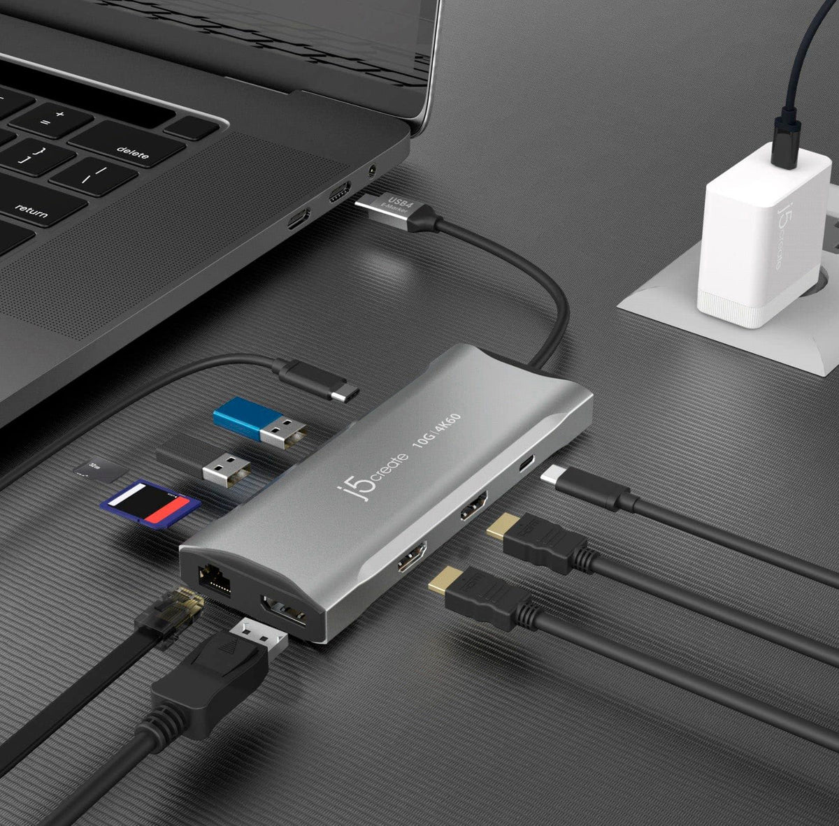 j5create - 4K60 Elite USB-C Triple-Monitor 10Gbps Mini Dock - Space Gray