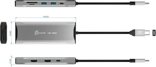j5create - 4K60 Elite USB-C Triple-Monitor 10Gbps Mini Dock - Space Gray