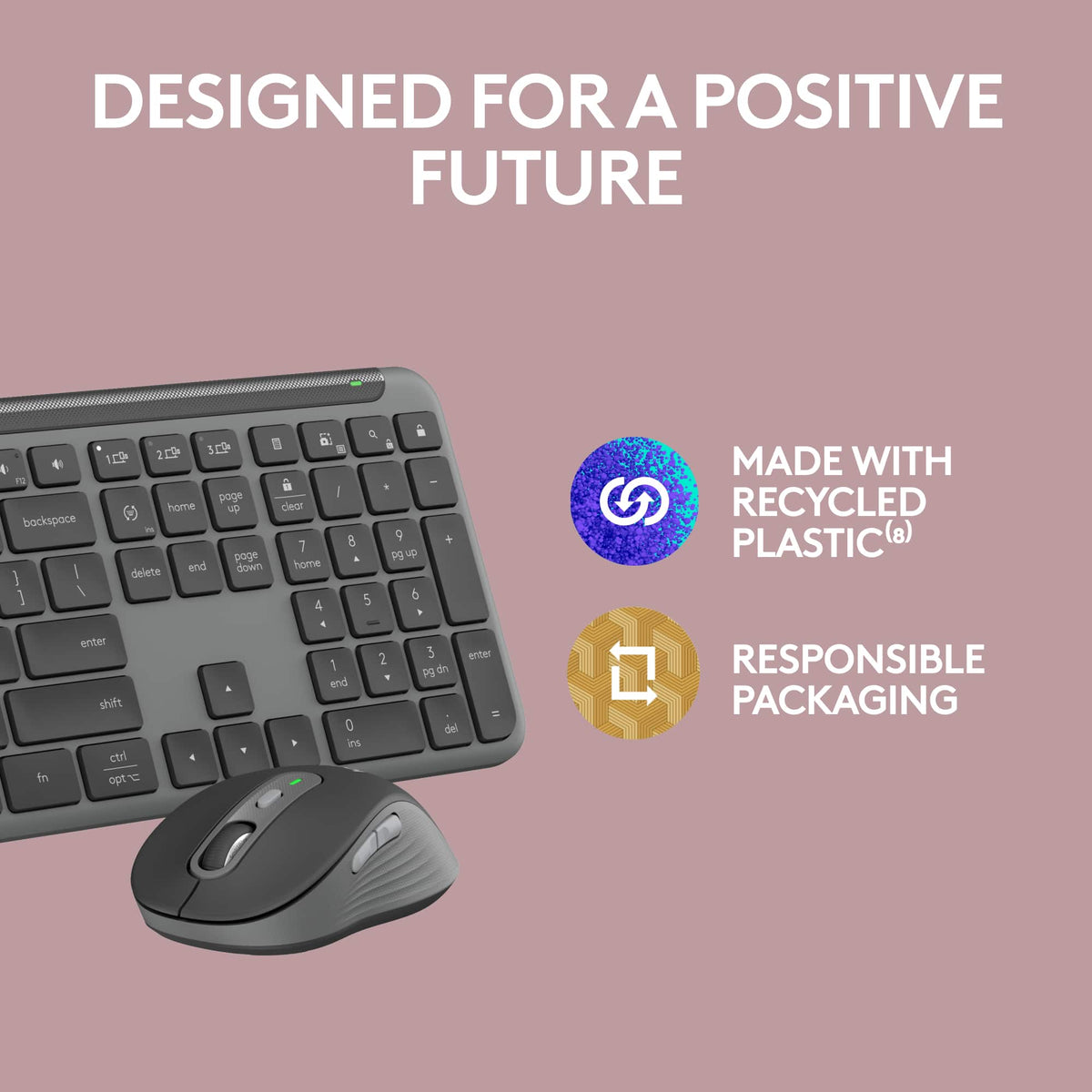 Logitech - MK955 Signature Slim Full-size Wireless Keyboard and Mouse Combo for Windows and Mac with Quiet Typing and Clicking - Graphite