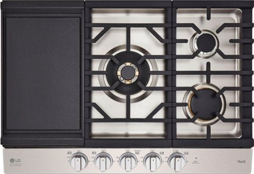 LG - STUDIO 30” Built-In Smart Gas Cooktop with 5 Burners and Griddle - Stainless Steel