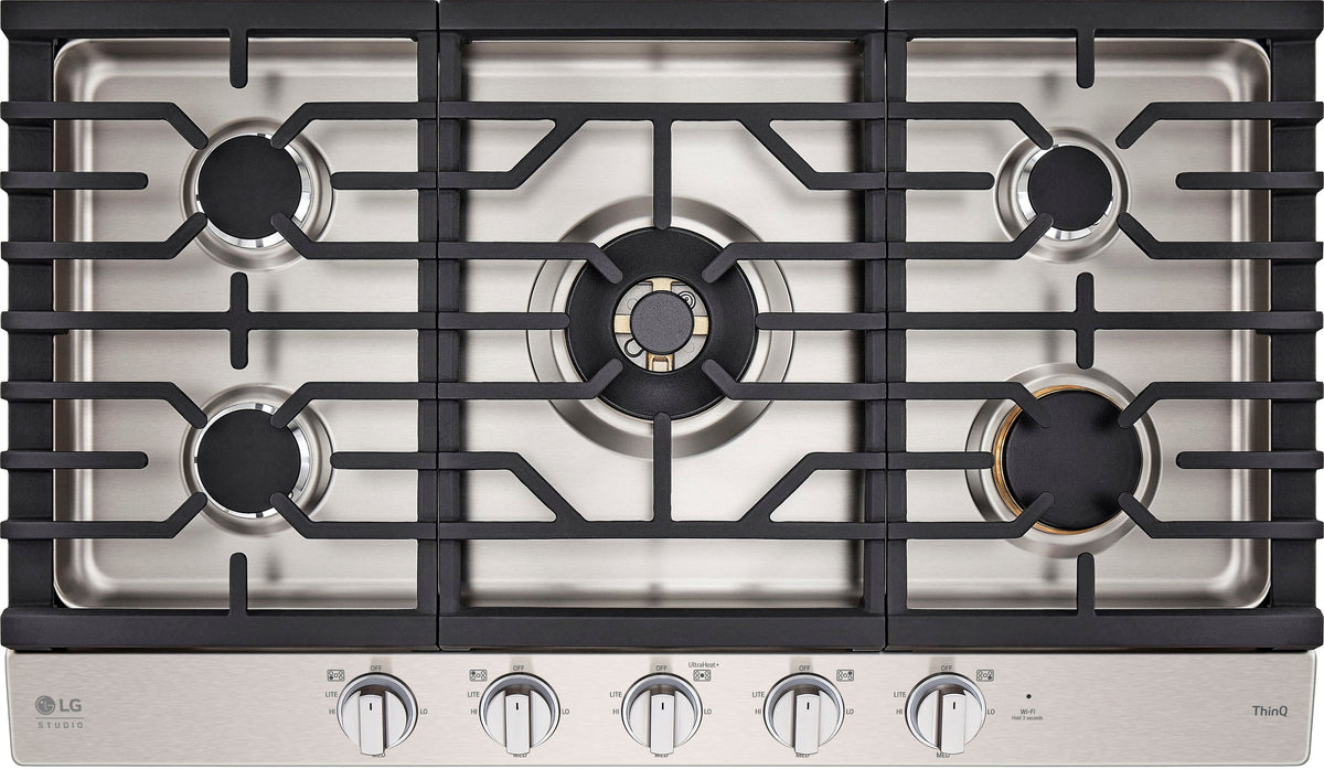 LG - STUDIO 36” Built-In Smart Gas Cooktop with 5 Burners and Griddle - Stainless Steel