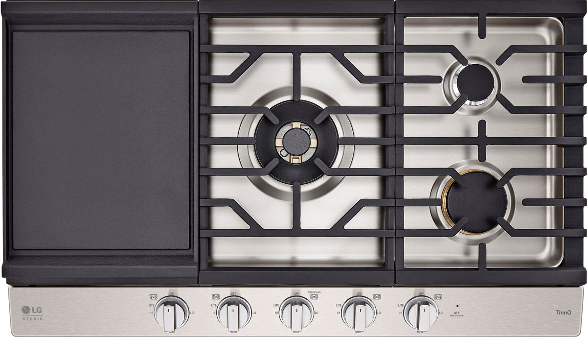 LG - STUDIO 36” Built-In Smart Gas Cooktop with 5 Burners and Griddle - Stainless Steel