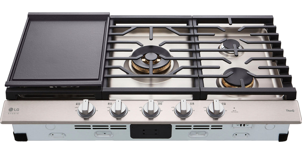 LG - STUDIO 36” Built-In Smart Gas Cooktop with 5 Burners and Griddle - Stainless Steel