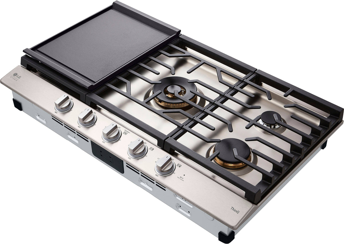 LG - STUDIO 36” Built-In Smart Gas Cooktop with 5 Burners and Griddle - Stainless Steel
