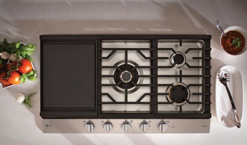 LG - STUDIO 36” Built-In Smart Gas Cooktop with 5 Burners and Griddle - Stainless Steel