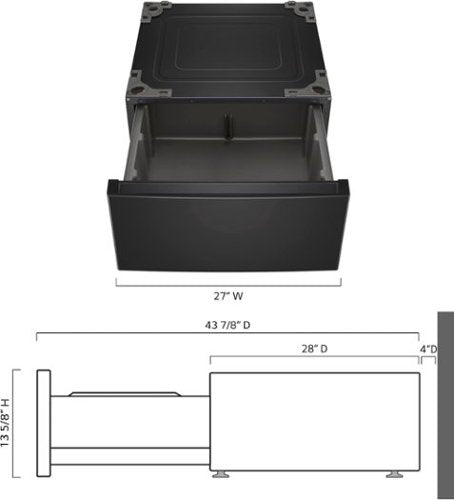 27-in Wide Laundry Pedestal with Storage Drawer for select LG Stackable Washers and Dryers - Black Steel