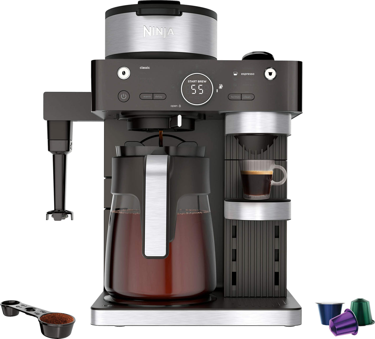 Ninja - Espresso & Coffee Barista System, Single Serve & Nespresso, with 12-Cup Carafe, 4 Styles with Ristretto - Black