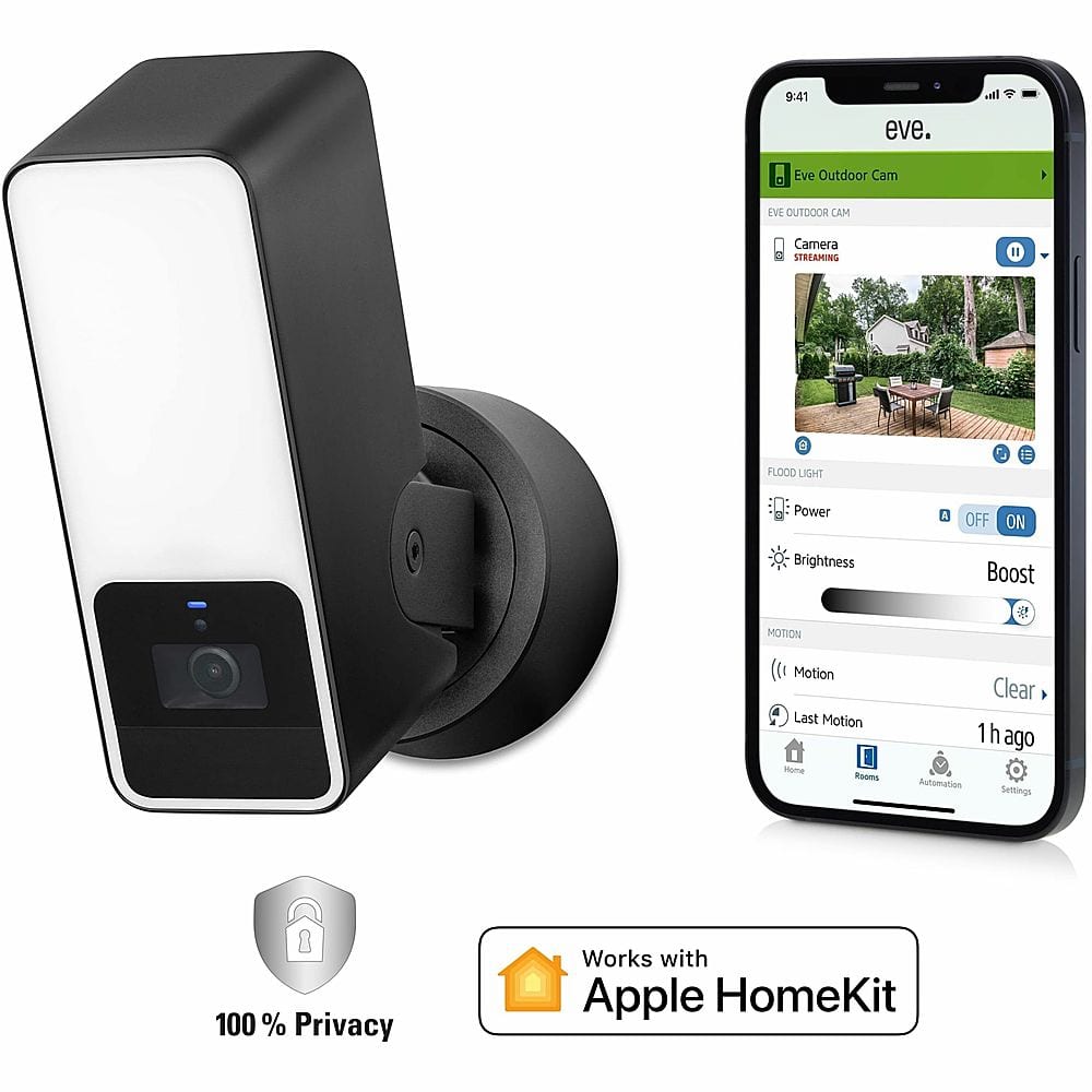 Eve - Outdoor Cam - Secure floodlight camera with Apple HomeKit Secure Video technology - White