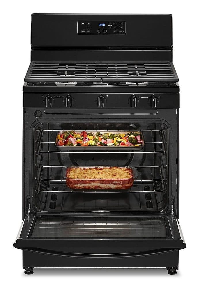 Whirlpool - 30 in. Wide 5 burners 5.1 cu. ft. Freestanding Gas Range with Edge to Edge Cooktop - Black