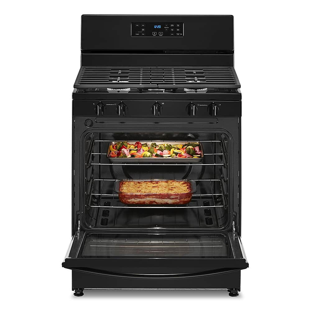 Whirlpool - 30 in. Wide 5 burners 5.1 cu. ft. Freestanding Gas Range with Edge to Edge Cooktop - Black