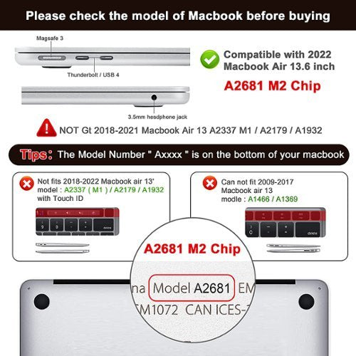 Techprotectus - MacBook case for 2022-2025 MacBook Air 13.6" with Apple M2/M3/M4 Chip - Black