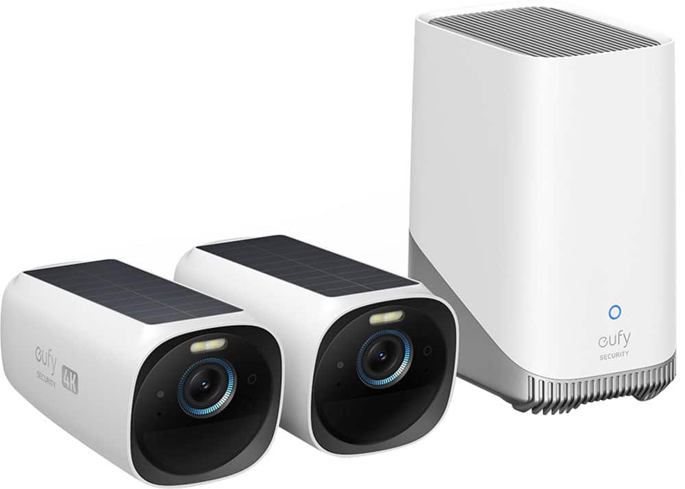 eufy - eufyCam 3, 2-Outdoor Wireless 4K Solar Powered Security Cameras with HomeBase 3 - White/Black