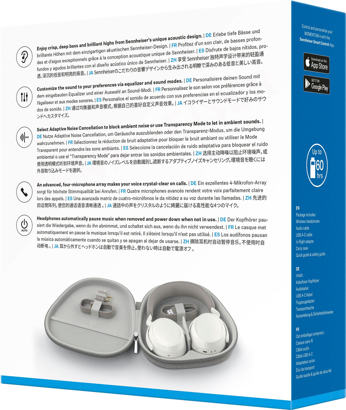 Sennheiser - MOMENTUM 4 Wireless Adaptive Noise-Canceling Over-The-Ear Headphones - White