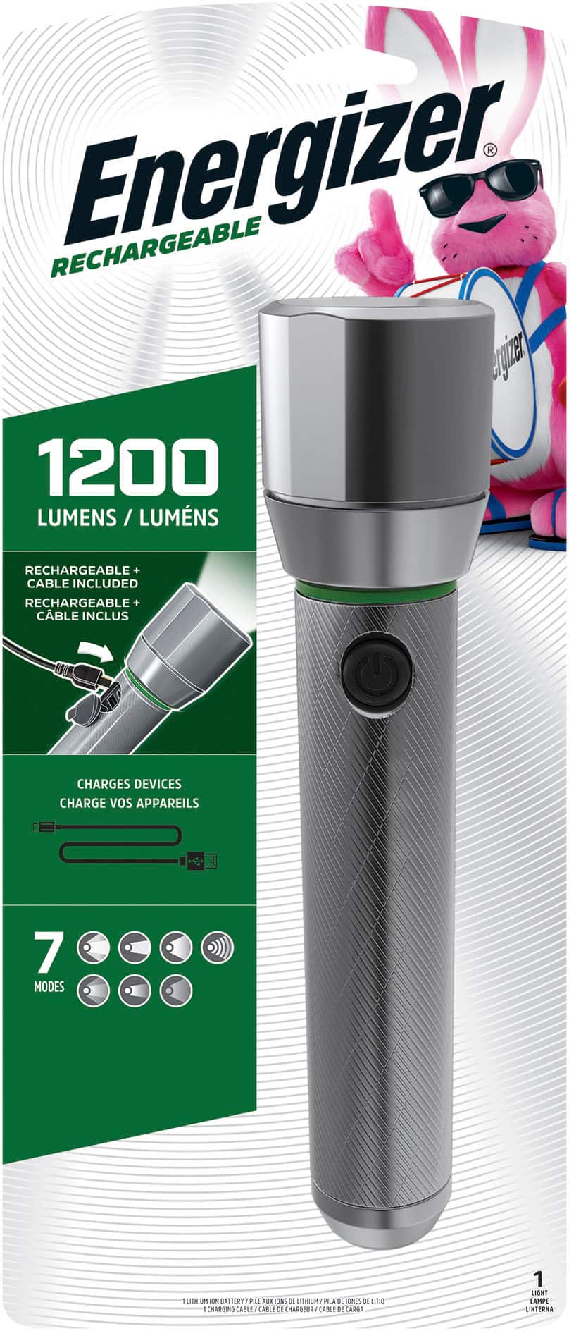 Energizer - Vision HD Rechargeable LED Metal Flashlight (includes USB cable for recharging) - Black