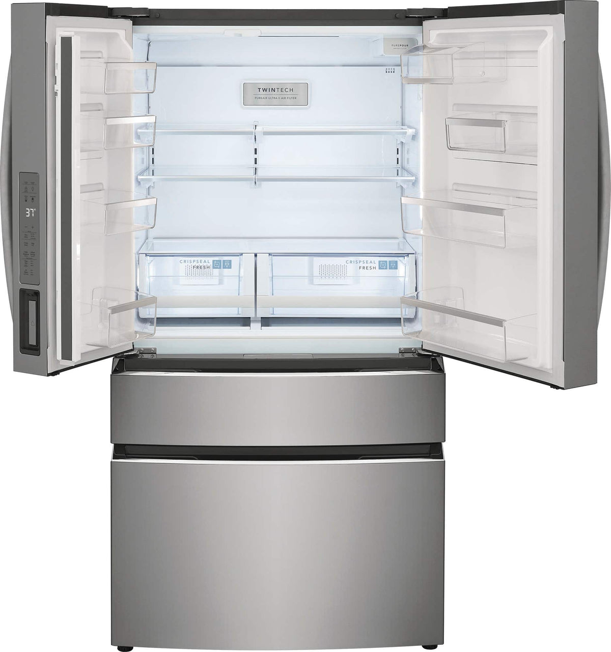 Frigidaire - Gallery 36 in. Wide 22.1 Cu. Ft. Counter-Depth 4-Door French Door Refrigerator with Internal Water Dispenser - Smudge Proof Stainless Steel