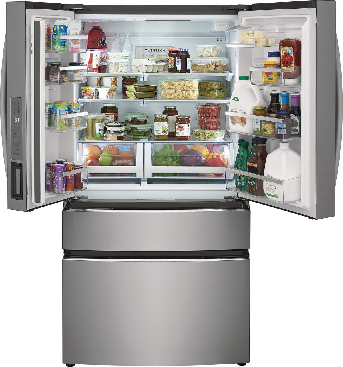 Frigidaire - Gallery 36 in. Wide 22.1 Cu. Ft. Counter-Depth 4-Door French Door Refrigerator with Internal Water Dispenser - Smudge Proof Stainless Steel