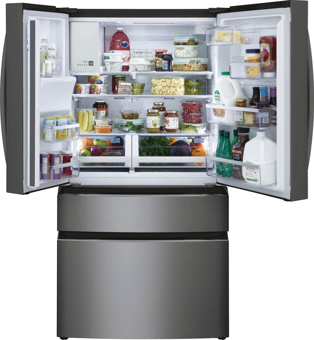 Frigidaire - Gallery 36 in. Wide 21.5 Cu. Ft. Counter-Depth 4-Door French Door Refrigerator - Black Stainless Steel
