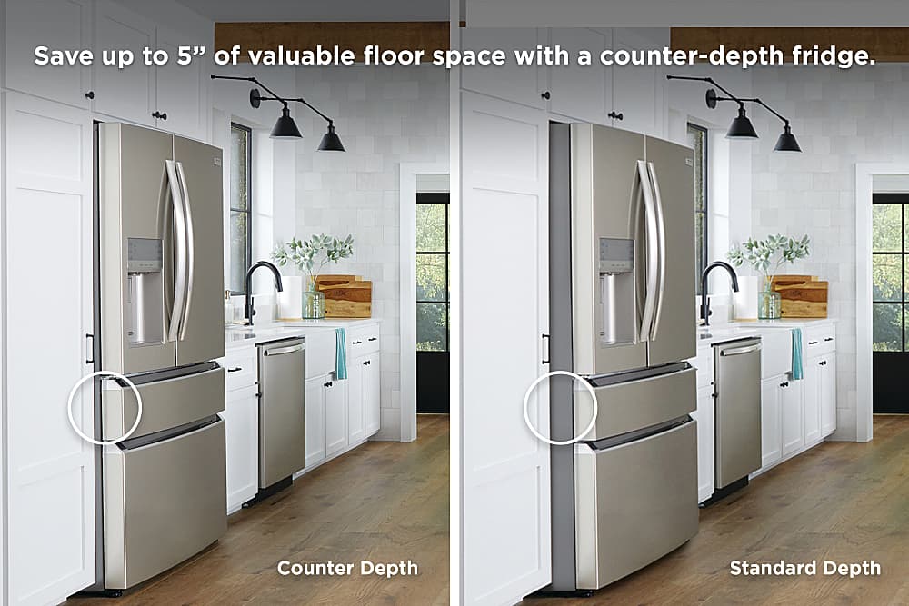 Frigidaire - Gallery 36 in. Wide 21.5 Cu. Ft. Counter-Depth 4-Door French Door Refrigerator - Black Stainless Steel