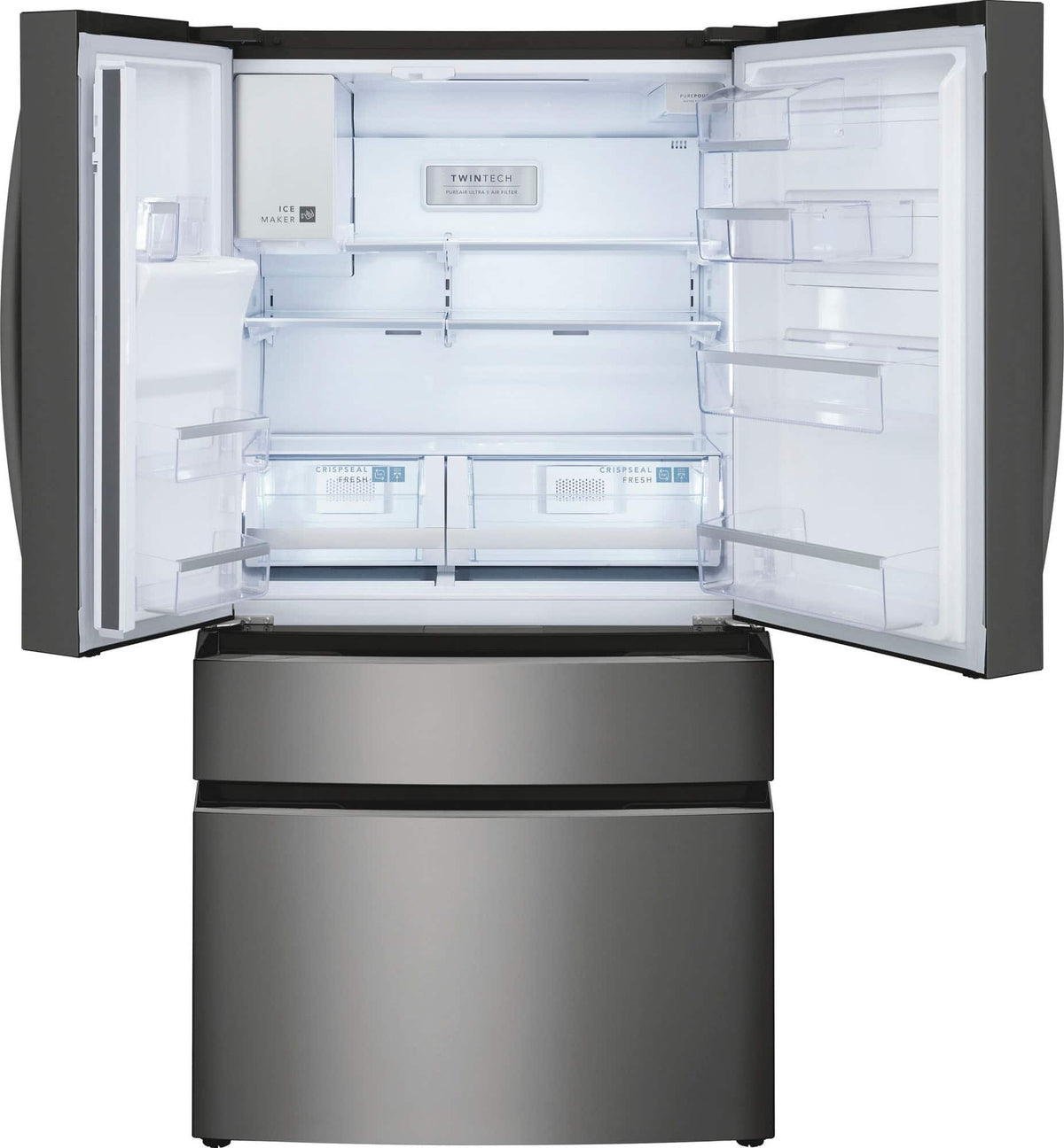Frigidaire - Gallery 36 in. Wide 21.5 Cu. Ft. Counter-Depth 4-Door French Door Refrigerator - Black Stainless Steel