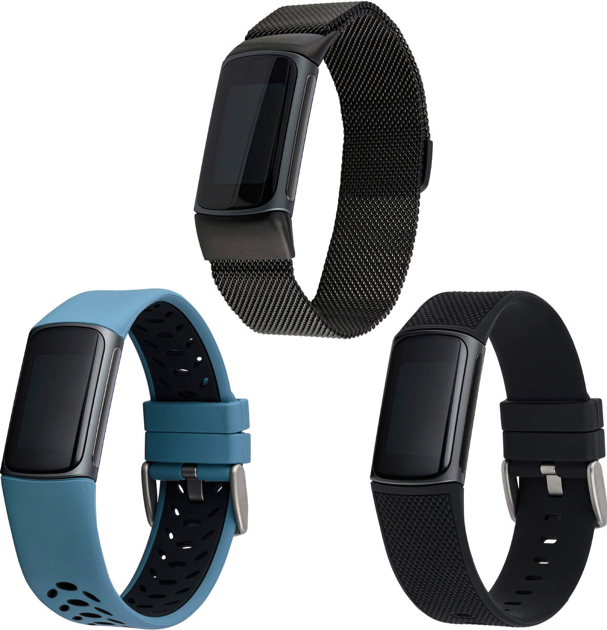 WITHit - Fitbit Charge 5 & Charge 6 Band Kit 3-Pack - Woven Black/Bluestone/Black