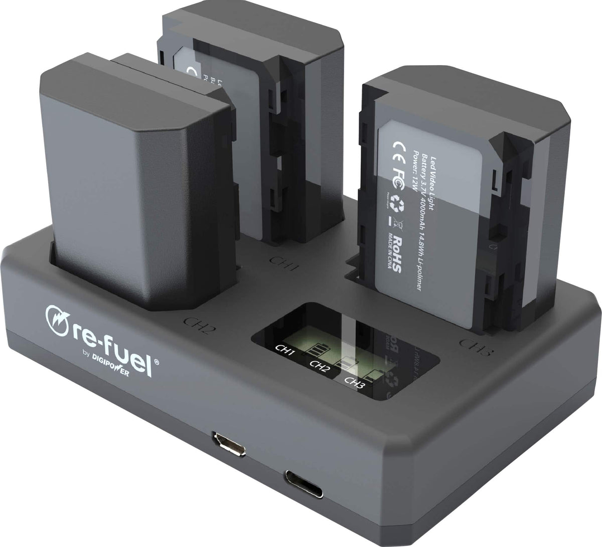 Digipower - Sony NP-FZ100 Triple Battery Charger with Individual Charging Displays - Black
