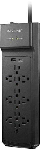 Insignia™ - 12-Outlet/1-USB-C/1-USB 3,600 Joules Surge Protector Strip - Black