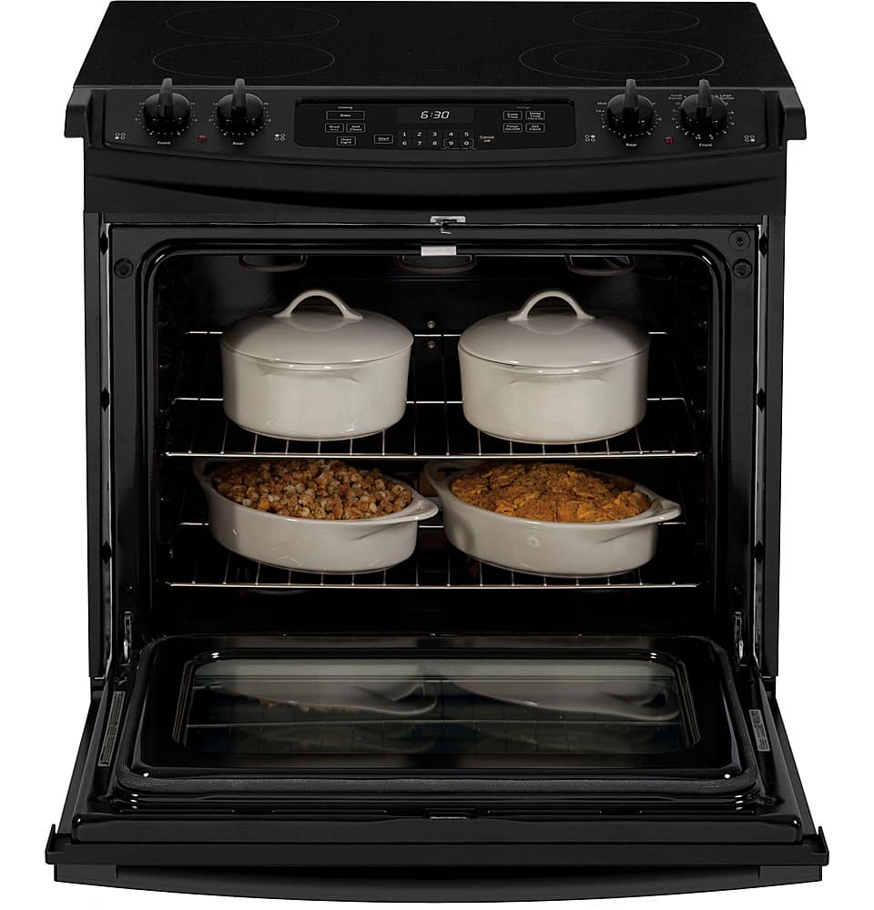 GE - 32 in. Wide 4 Elements 4.4 Cu. Ft. Self-Cleaning Drop-In Electric Range - Black
