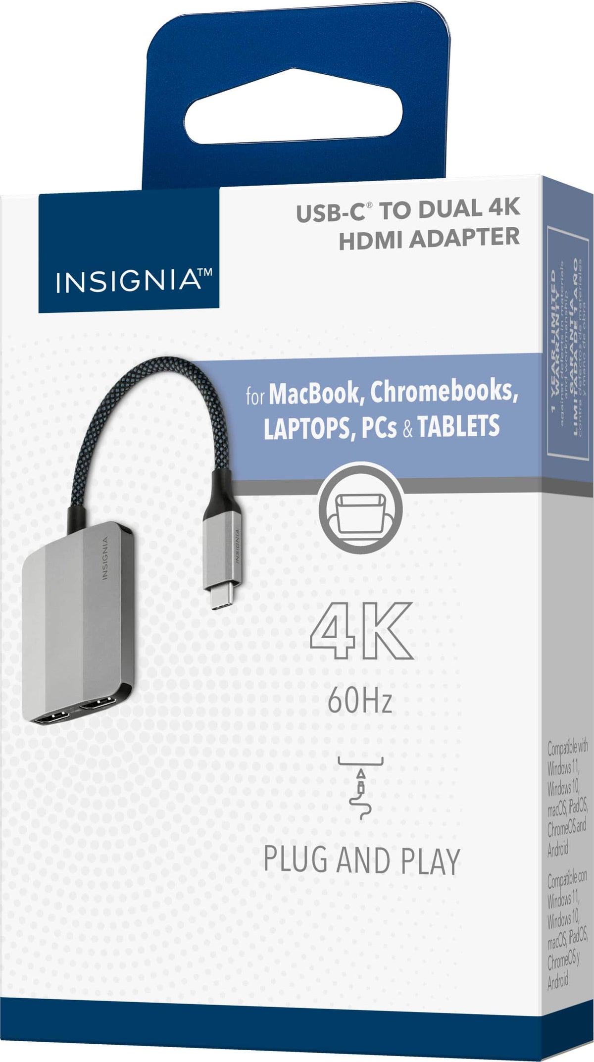 Insignia™ - USB-C to Dual 4K HDMI Adapter - Gray