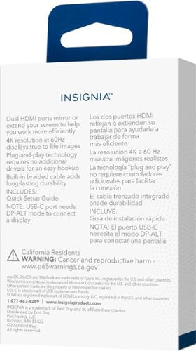 Insignia™ - USB-C to Dual 4K HDMI Adapter - Gray