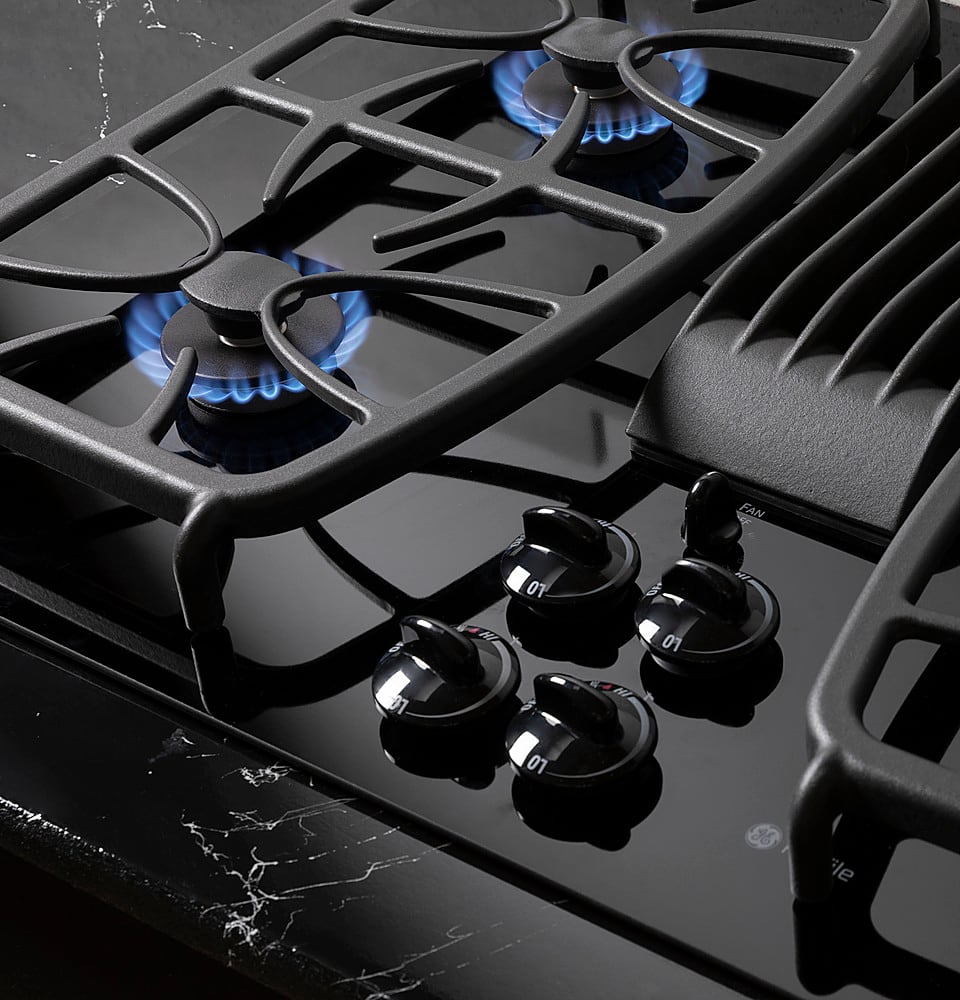 GE Profile - 30" Built-In Gas Cooktop with 4 burners and Downdraft Vent - Black