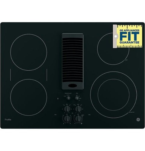 GE Profile - 30" Built-In Downdraft Electric Cooktop with 4 Burners - Black