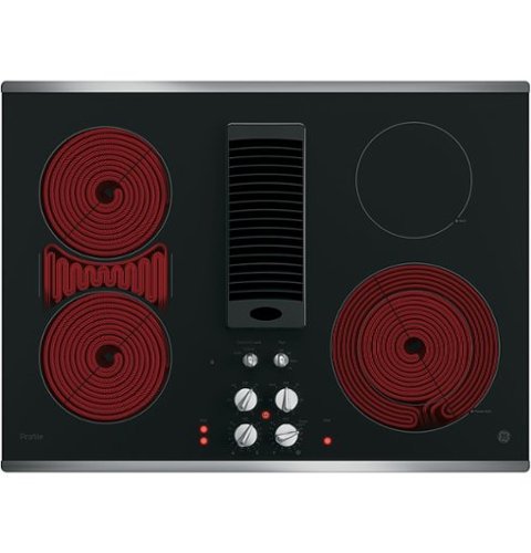 GE Profile - 30" Built-In Downdraft Electric Cooktop with 4 Burners - Stainless Steel
