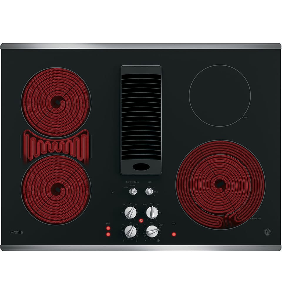 GE Profile - 30" Built-In Downdraft Electric Cooktop with 4 Burners - Stainless Steel