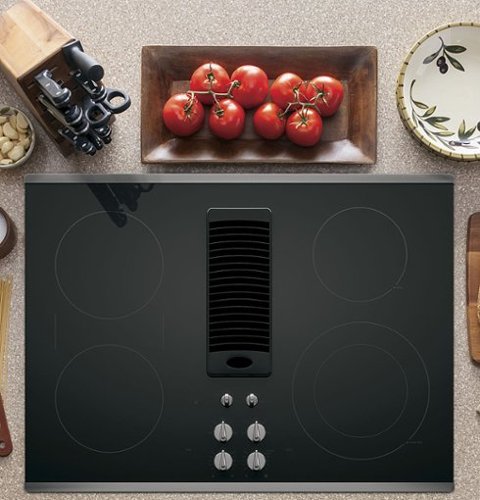 GE Profile - 30" Built-In Downdraft Electric Cooktop with 4 Burners - Stainless Steel