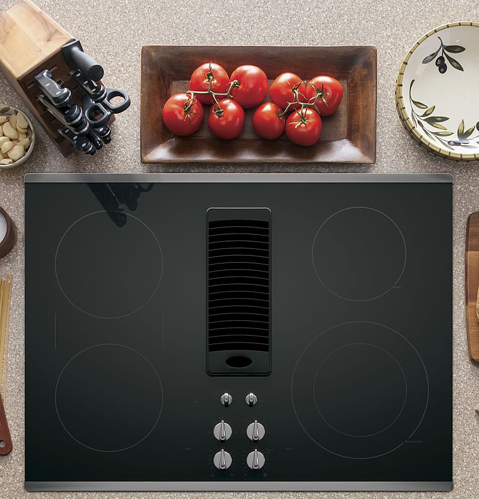 GE Profile - 30" Built-In Downdraft Electric Cooktop with 4 Burners - Stainless Steel