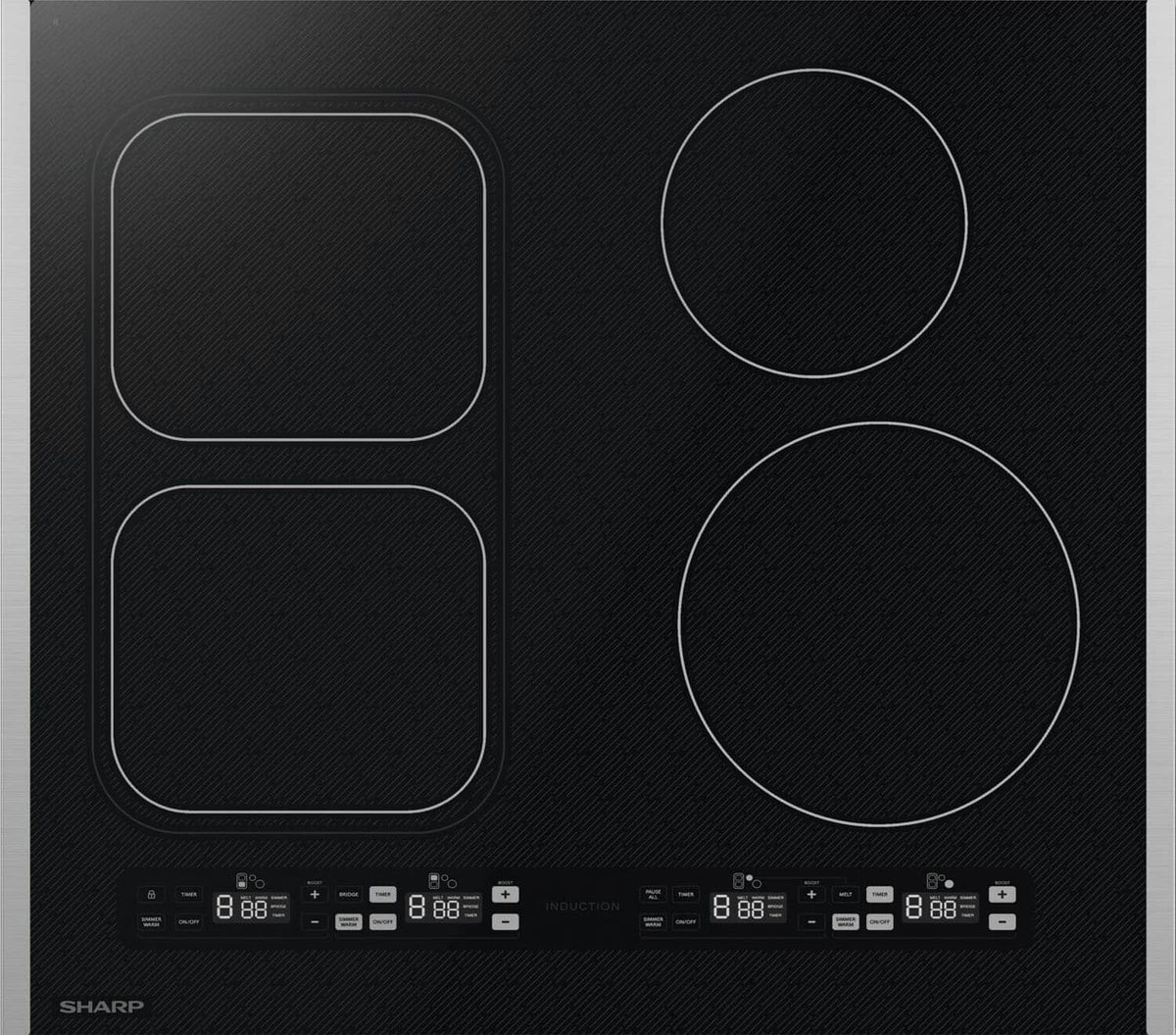 Sharp - 24 in. Wide 4 Element Built-In Induction Cooktop with Four Cooking Zones and Dedicated Timers, Side Accessories Included - Black