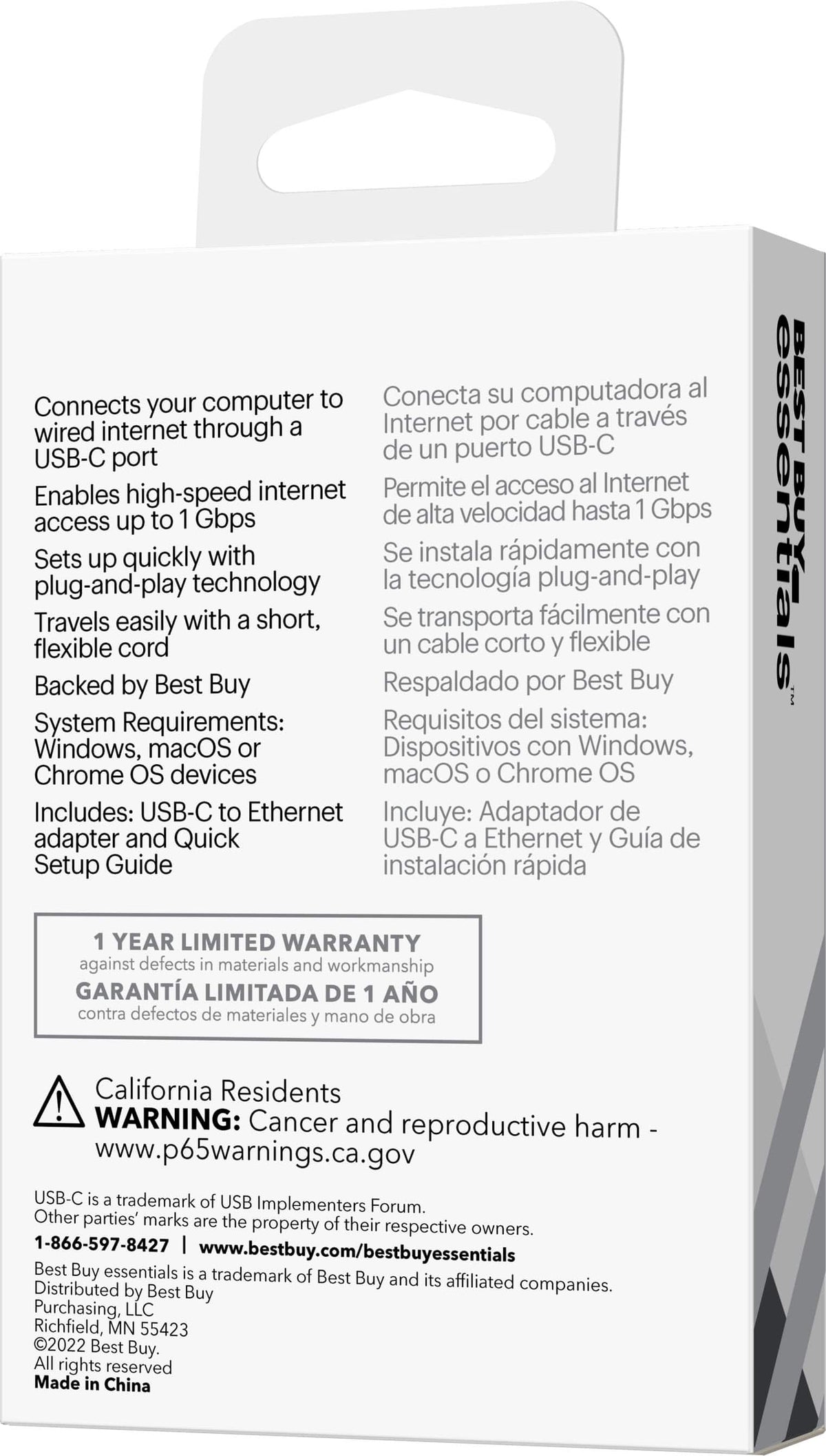 Best Buy essentials™ - USB-C to Ethernet Adapter - White