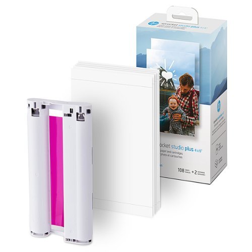 HP - Sprocket Studio Plus Semi-Gloss Photo Paper 4x6 with 108 Sheets and 2 Cartridges - White