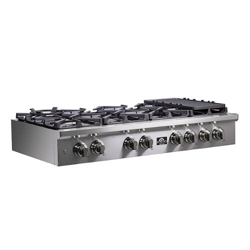 Forno Appliances - 48 in. Wide 8 Burner Spezia Built-In Gas Cooktop with Sealed Brass Burners and LP Conversion Kit - Stainless Steel