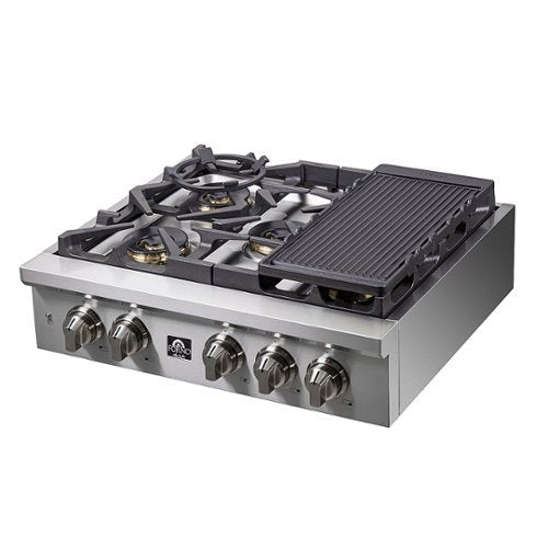 Forno Appliances - 30 in. Wide 5 Burner Spezia Built-In Gas Cooktop with Brass Burners and LP Conversion Kit - Stainless Steel