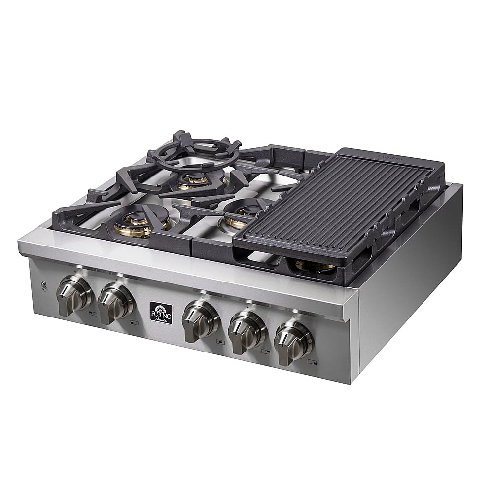 Forno Appliances - 30 in. Wide 5 Burner Spezia Built-In Gas Cooktop with Brass Burners and LP Conversion Kit - Stainless Steel