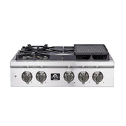 Forno Appliances - 30 in. Wide 5 Burner Spezia Built-In Gas Cooktop with Brass Burners and LP Conversion Kit - Stainless Steel