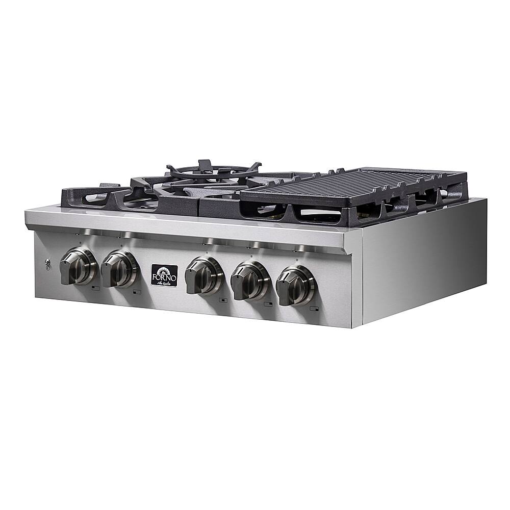 Forno Appliances - 30 in. Wide 5 Burner Spezia Built-In Gas Cooktop with Brass Burners and LP Conversion Kit - Stainless Steel