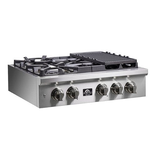 Forno Appliances - 30 in. Wide 5 Burner Spezia Built-In Gas Cooktop with Brass Burners and LP Conversion Kit - Stainless Steel